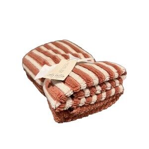 Rachel Zoe Hand Towels 2 Piece Stripe & Solid Cotton New